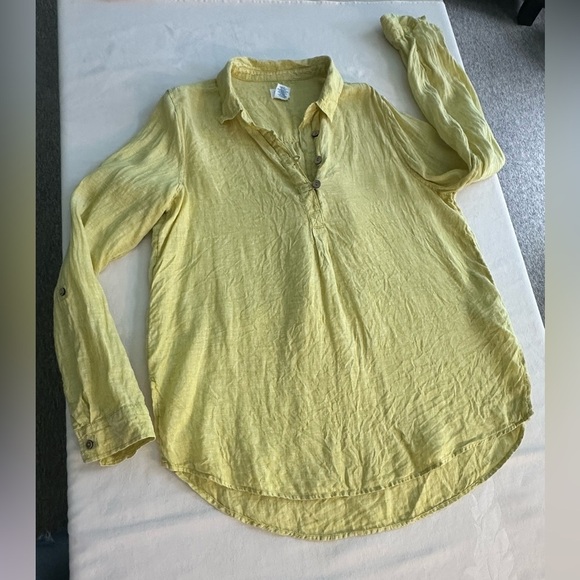 Sigrid Olsen 100% Linen Lightweight Yellow Green Tunic Blouse Sz M Summer Core - Picture 8 of 8